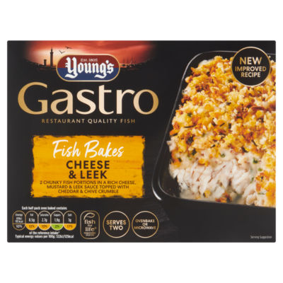 Young's Gastro 2 Fish Bakes Cheese & Leek Chunky Fish Portions