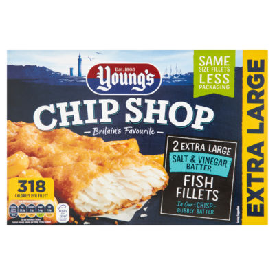 Young's Chip Shop 2 Extra Large Salt & Vinegar Batter Fish Fillets 300g