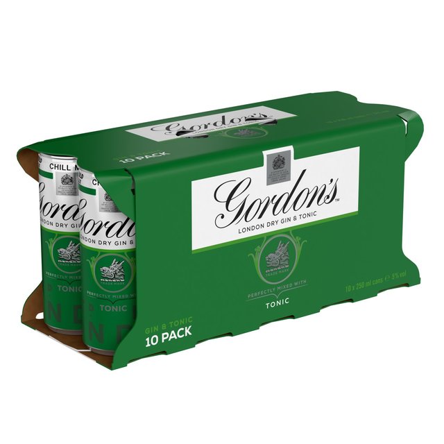 Gordon's London Dry Gin and Tonic 5% vol 10 x Ready to Drink Multipack 10 x 250ml