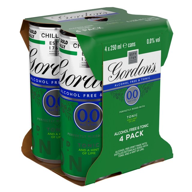 Gordon's Alcohol Free & Tonic With Lime 5% vol 4 x Ready to Drink Can 4 x 250ml