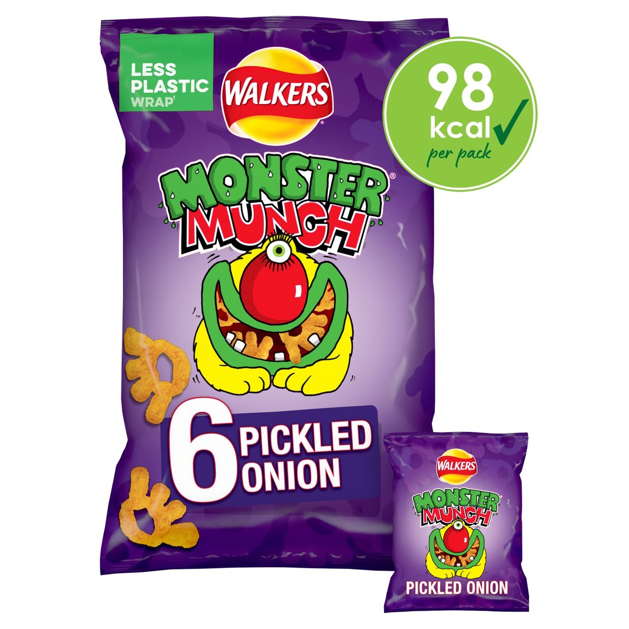 Walkers Monster Munch Pickled Onion Multipack Snacks Crisps 6x20g