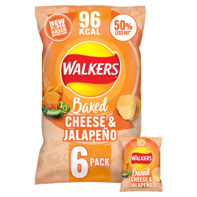 Walkers Baked Cheese & Jalapeño Multipack Snacks Crisps 6 x 22g