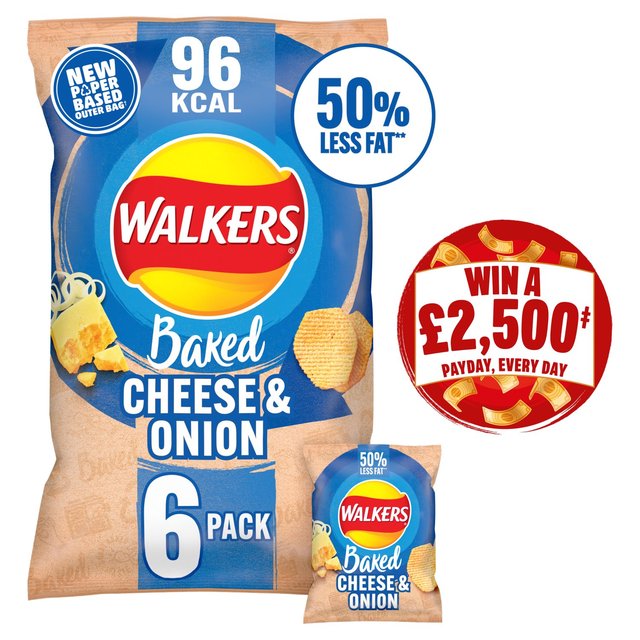 Walkers Baked Cheese & Onion Multipack Snacks Crisps 6 x 22g