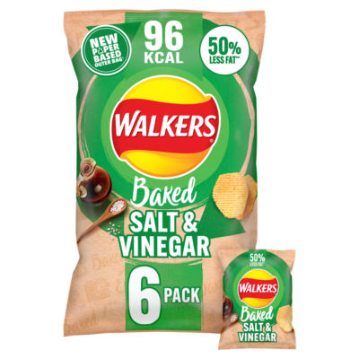 Walkers Baked Salt & Vinegar Snacks Crisps 6 x 22g