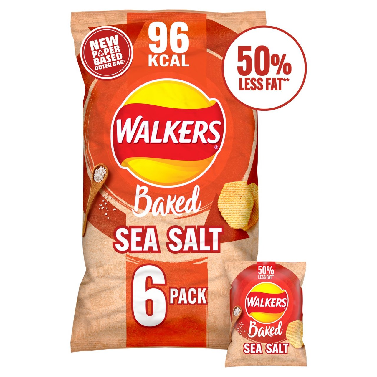 Walkers Baked Sea Salt Snacks Crisps  6 x 22g