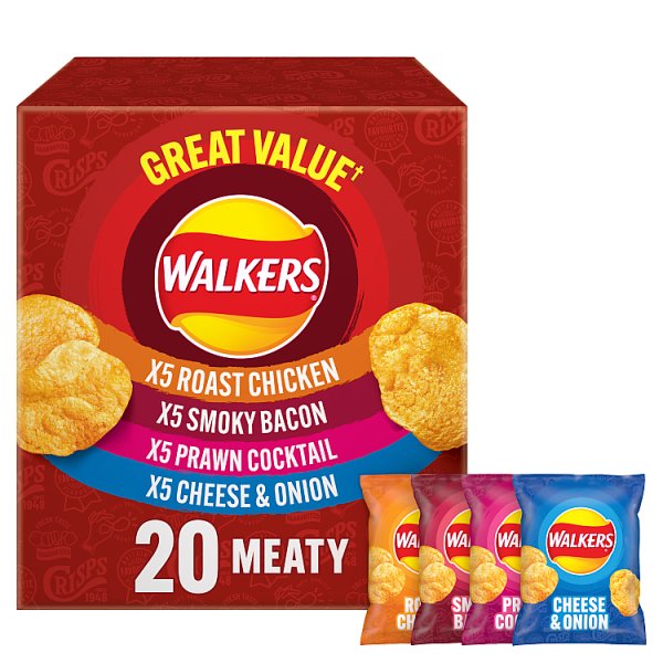 Walkers Meaty Variety Multipack Crisps Box 20 x 25g