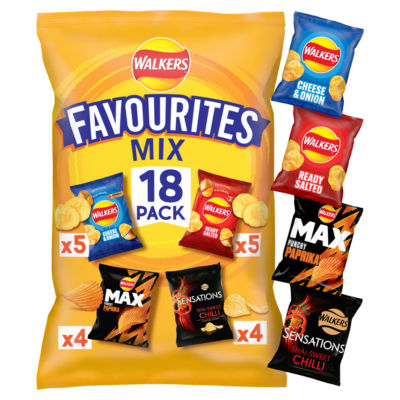 Walkers Favourites Mix Multipack Snacks Crisps 18 Pack