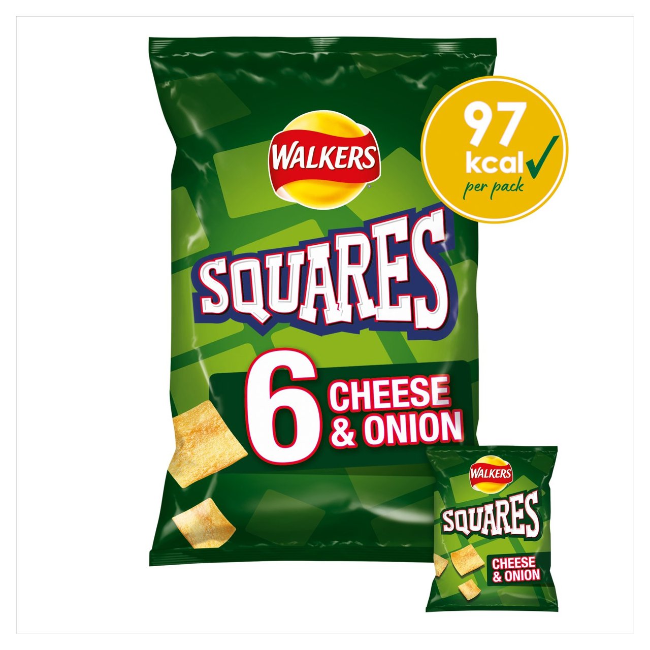 Walkers Squares Cheese & Onion Multipack Snacks Crisps 6x22g