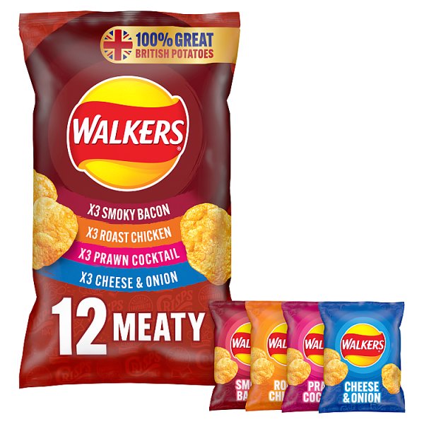 Walkers Meaty Variety Multipack Crisps  12 x 25g