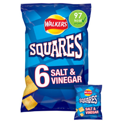 Walkers Squares Salt & Vinegar Multipack Snacks Crisps 6 x 22g