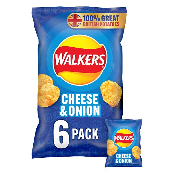 Walkers Cheese & Onion Multipack Crisps  6 x 25g