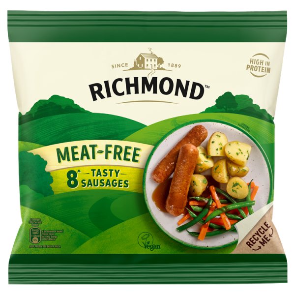 Richmond Vegan & Vegetarian Meat Free Frozen Sausages x8 304g