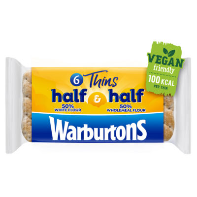 Warburtons 6 Half White Half Wholemeal Thins