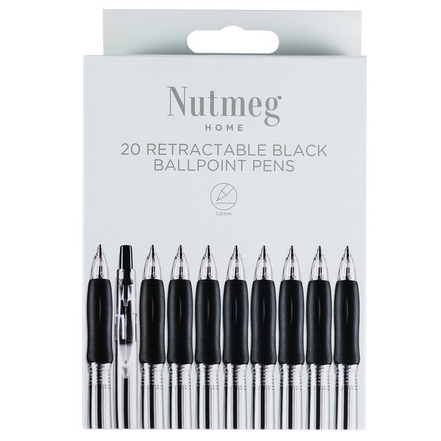 Nutmeg Black Retractable Pens 20 per pack