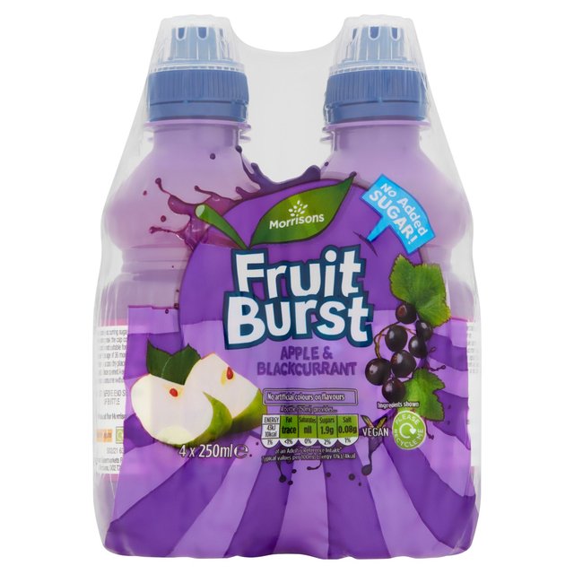 Morrisons No Added Sugar Fruit Burst Apple & Blackcurrant Juice Drink 4 x 250ml