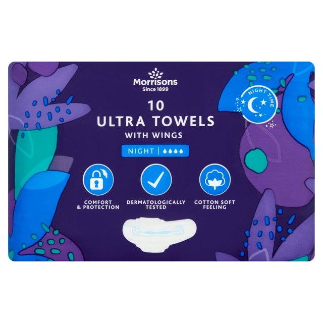 Morrisons Night Time Ultra Towels with Wings 10 per pack