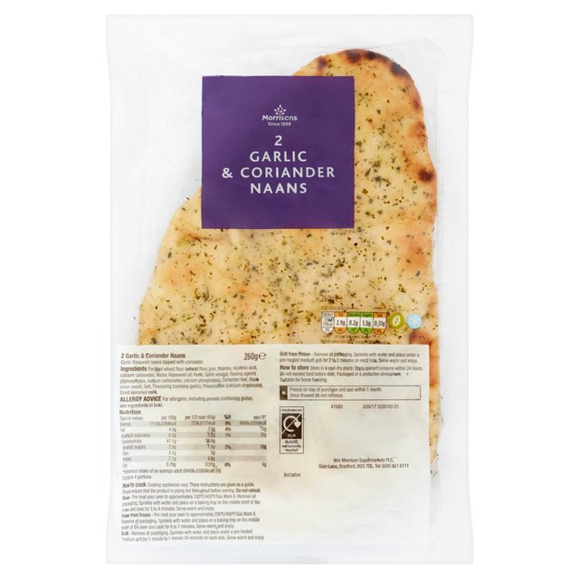 Morrisons Garlic & Coriander Naan  2 per pack