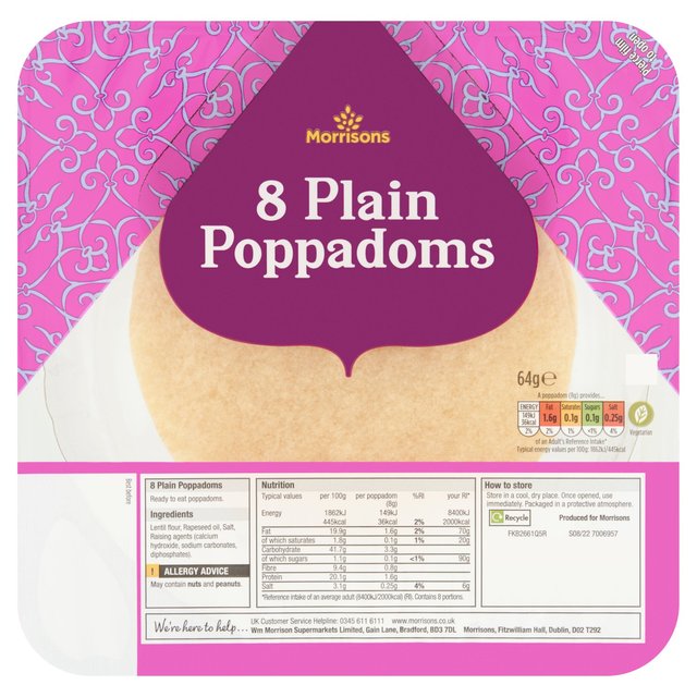 Morrisons Poppadoms Plain  8 per pack