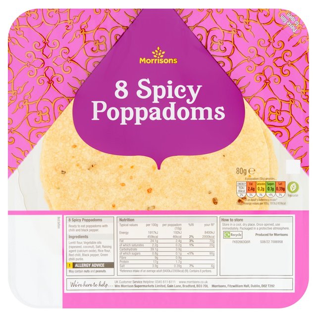 Morrisons Poppadoms Spicy   8 per pack