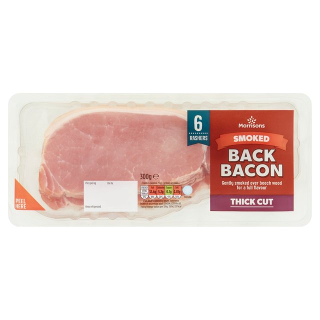 Morrisons Smoked Extra Thick Rindless Back Bacon Rashers 6 Pack 300g