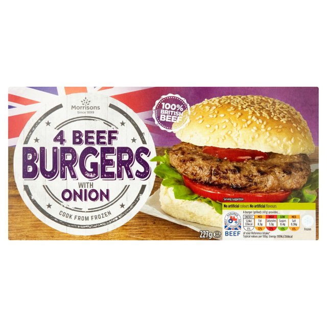 Morrisons 4 Burgers with Onions 227g