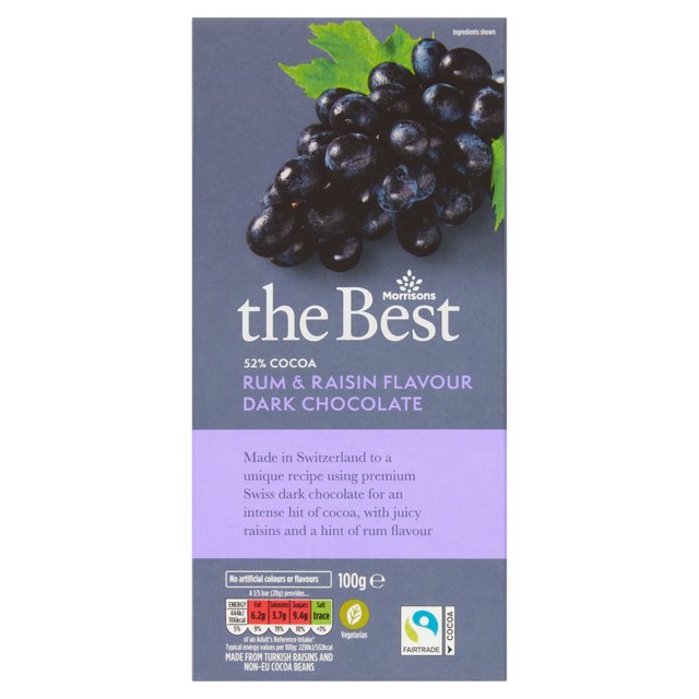 Morrisons The Best 52% Cocoa Dark Chocolate Rum & Raisin 100g