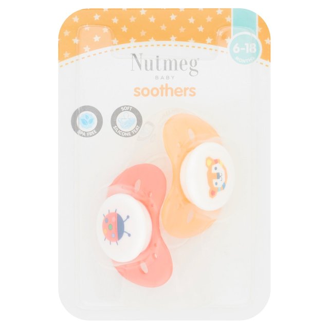 Nutmeg Soothers  6-18 Months (colours may vary) 2 per pack