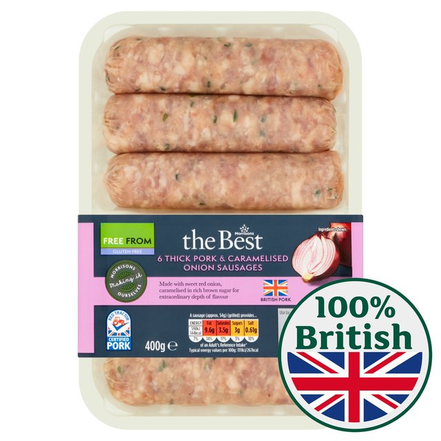 Morrisons The Best Thick Pork & Caramelised Onion Sausages 400g