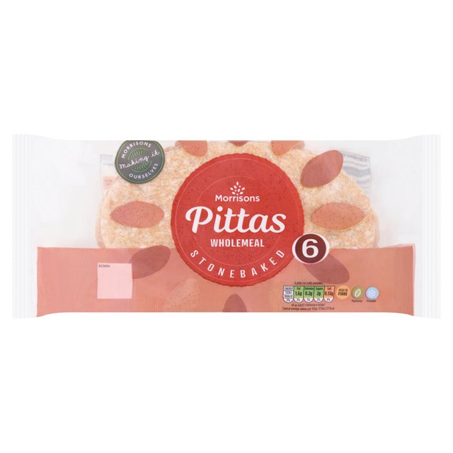 Morrisons Stonebaked Wholemeal Pittas 6 per pack