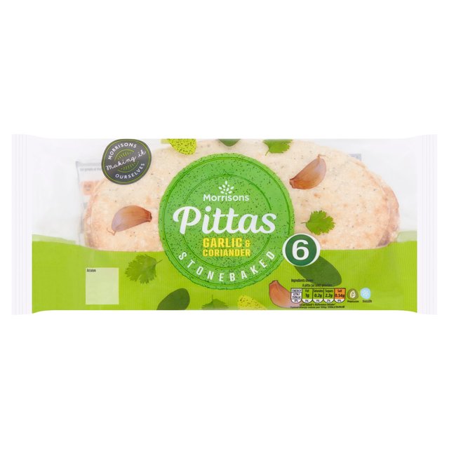 Morrisons  6 Stone Baked Garlic & Coriander Pittas 6 per pack