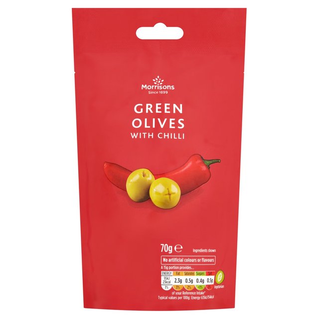 Morrisons Pitted Green Olives With Chilli (70g) 70g