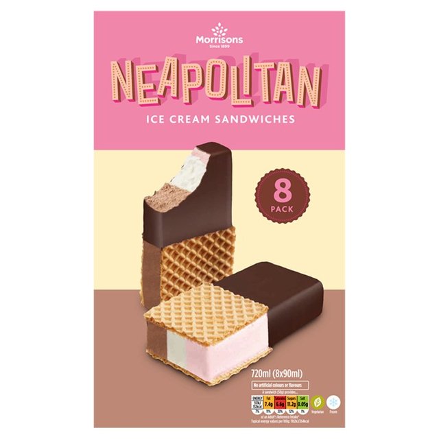 Morrisons Neapolitan Ice Cream Sandwiches 8 x 90ml