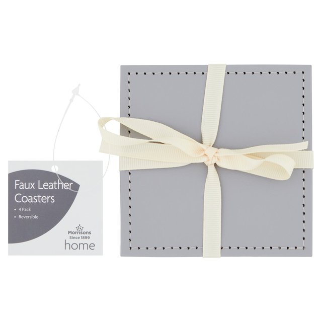 Morrisons Grey Faux Leather Coasters 4 per pack