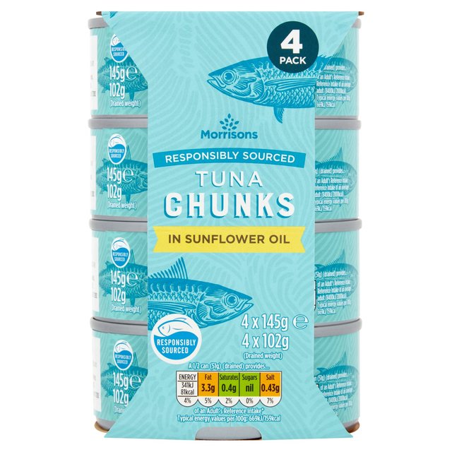 Morrisons Fad Free Tuna Chunks In Sunflower Oil (4x145g) 4 x 102g