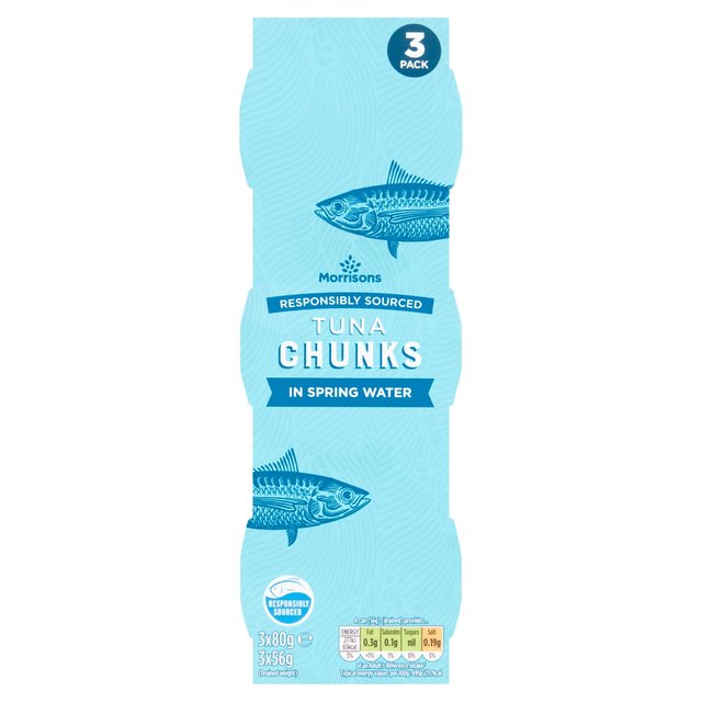 Morrisons Fad Free Tuna Chunks In Spring Water  (3x80g) 3 x 56g