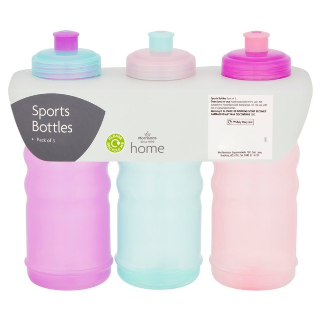 Morrisons Pink / Purple / Green Sports Bottles 3 per pack