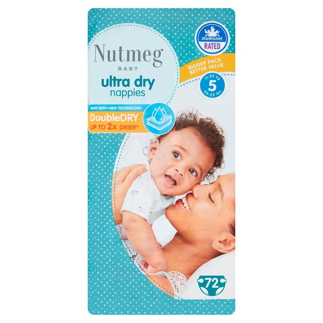 Nutmeg Ultra Dry Nappies Size 5  72 per pack