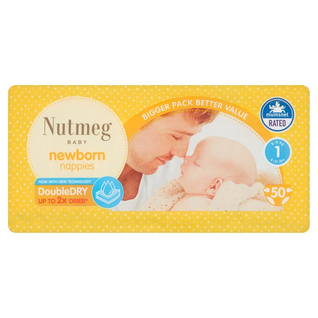 Nutmeg Newborn Nappies Size 1  50 per pack