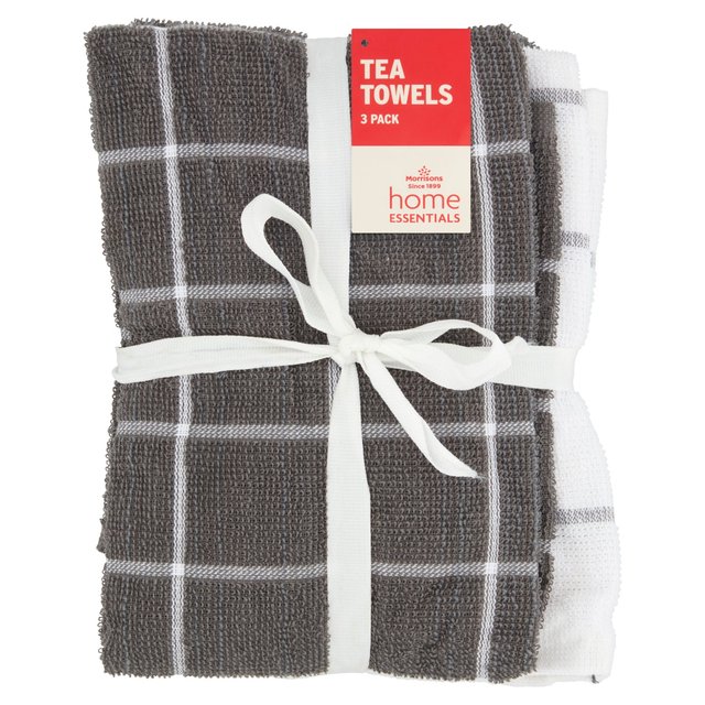 Home Essentials Grey Terry Tea Towels  3 per pack