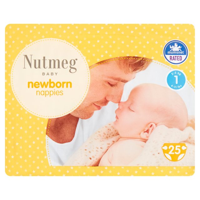 Nutmeg Newborn Nappies Size 1  25 per pack