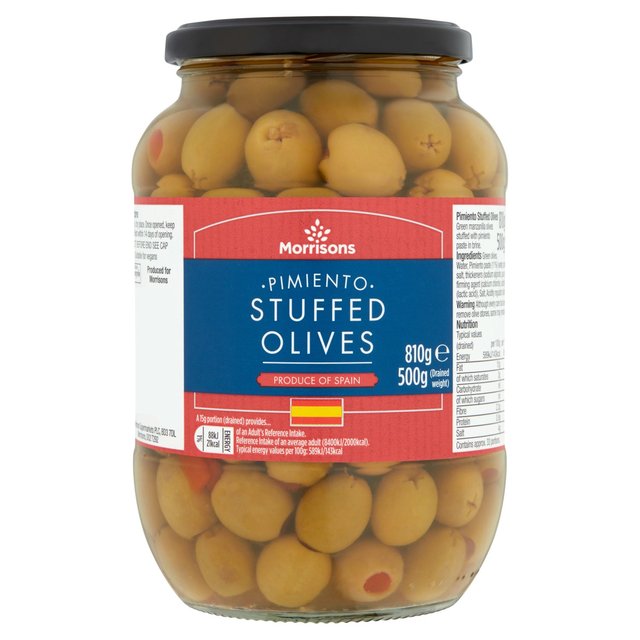 Morrisons Pimento Stuffed Green Olives In Brine (820g) 500g