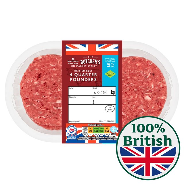 Morrisons 4 Beef Burgers 5% Fat 454g