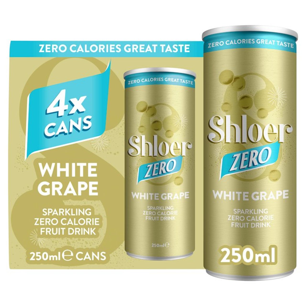 Shloer White Grape Sparkling Fruit Drink Zero Calorie x4 250ml