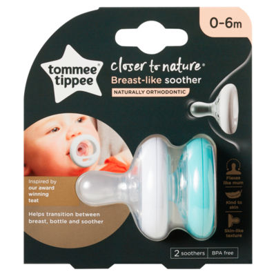 Tommee Tippee 2x Breast-Like Soothers for BPA-Free & Symmetrical Design, 0-6m