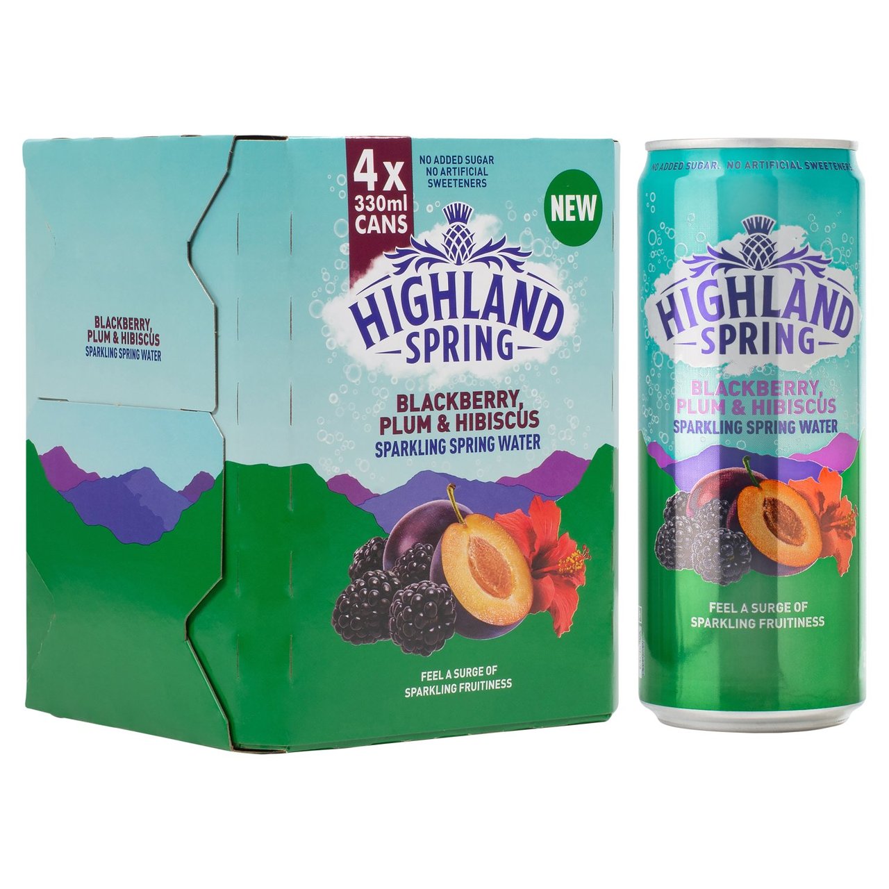 Highland Spring Blackberry, Plum & Hibiscus Sparkling Spring Water 4 x 330ml