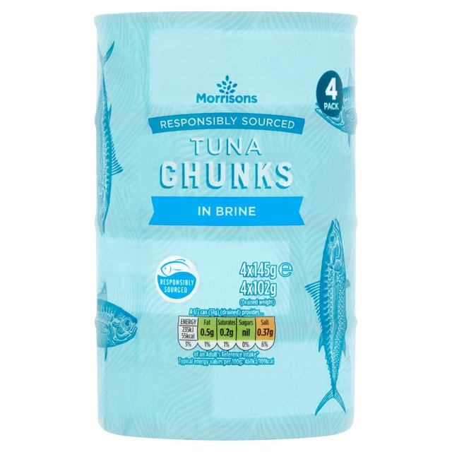 Morrisons Fad Free Tuna Chunks In Brine (4x145g) 4 x 102g