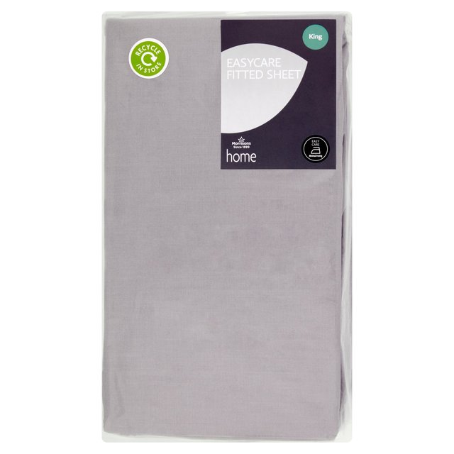 Morrisons Easy Care Cotton Grey King Fitted Sheet 