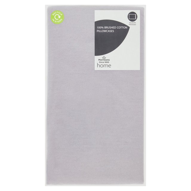 Morrisons Brushed Cotton Grey Pillow Case 2Pk 