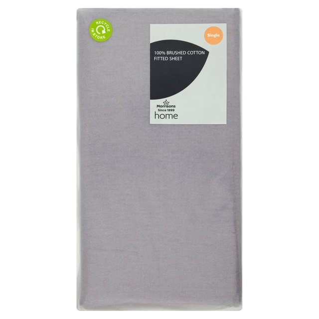 Morrisons Brushed Cotton Grey Fitted Sheet Single 