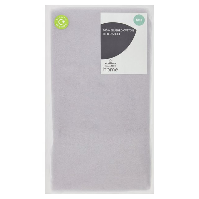 Morrisons Brushed Cotton Grey Fitted Sheet King 